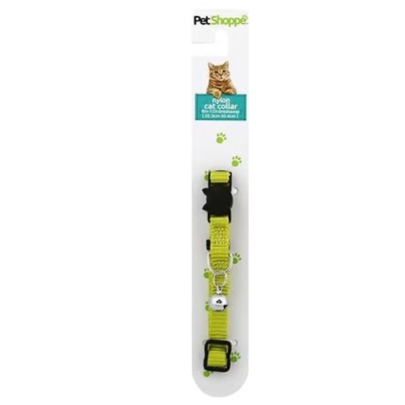 🆕 Yellow/Green Nylon Breakaway Cat Collar with Bell 3/8" x 8-12" - Picture 1 of 5